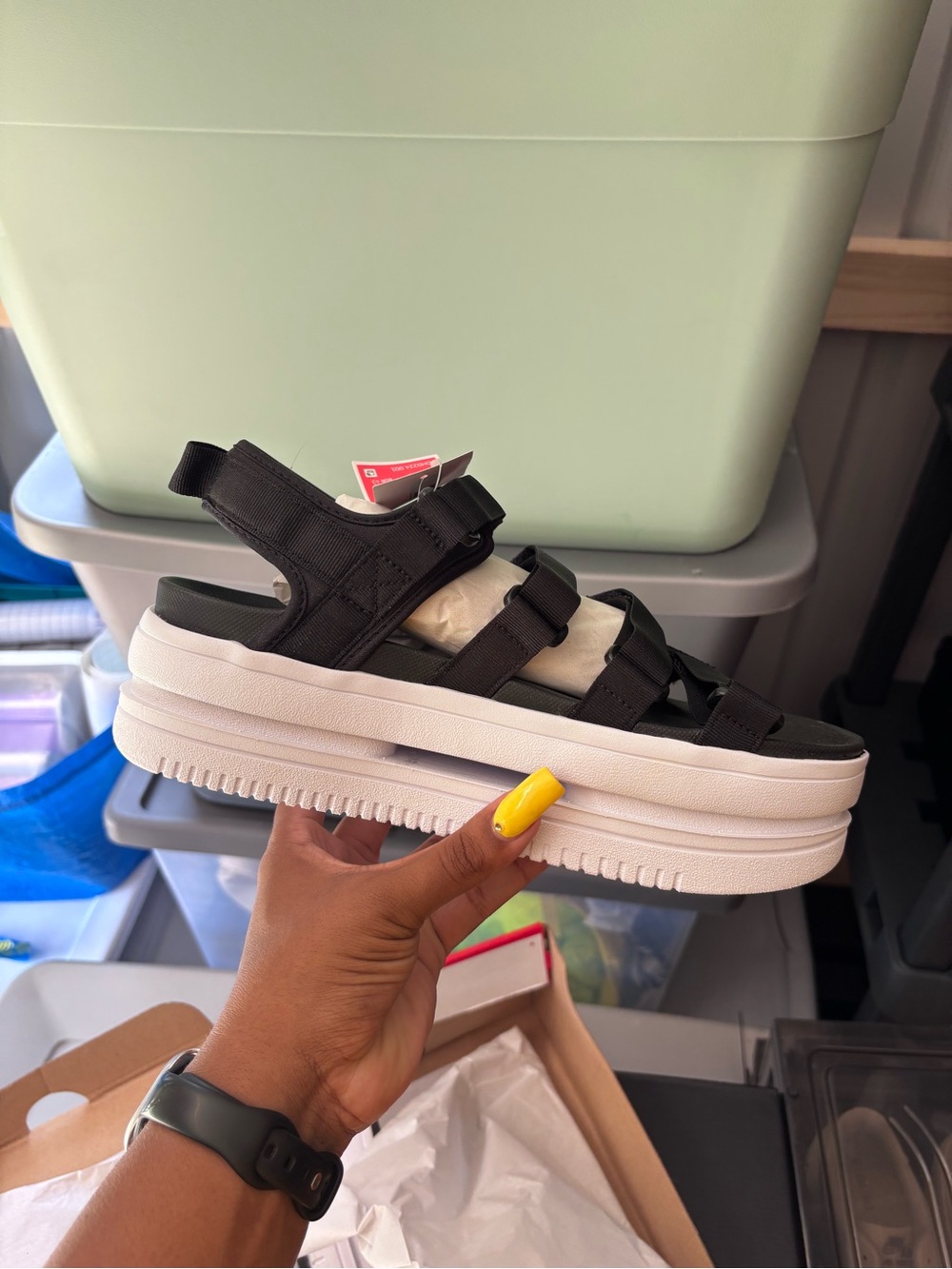 Nike icon Black and White Platform Sandals - Picture 2 of 3